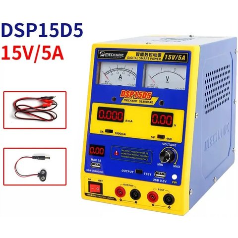 Лабораторний блок живлення Mechanic DSP15D5, одноканальний, трансформаторний, до 15 В, до 5 А, комбіновані індикатори Прев'ю 1