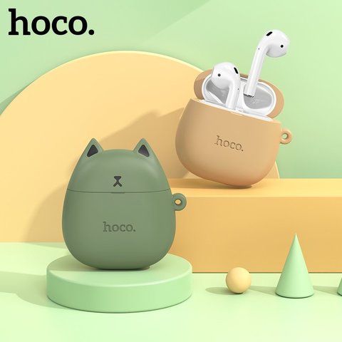 Гарнітура Hoco EW45, бездротова, коричнева, біла, із зарядним кейсом, з силіконовим чохлом, #6931474789242 Прев'ю 2