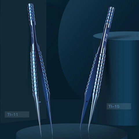 Mounting Tweezers Mechanic TI-15, (titanium alloy, curved, 140 mm) Preview 1