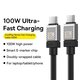 Cable USB Baseus Coolplay Series, 2xUSB tipo-C, 100 cm, 100 W, negro, de silicona, #CAKW000201 Vista previa  2