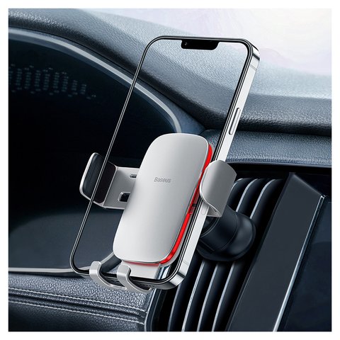 Автомобильный держатель Baseus Metal Age II, серебристый, на дефлектор, #SUJS000012 Превью 4