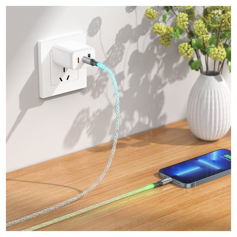 USB кабель Hoco U112, USB тип-C, Lightning, 100 см, 20 Вт, сірий, з підсвіткою, #6931474788795 Прев'ю 3