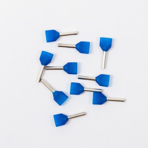 Наконечник TE0508, для 2х проводів, трубчастий, ізольований, синій, 10 шт., 0,5 мм², 8 мм Прев'ю 1