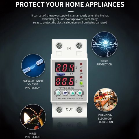 Реле напруги TOMZN TOVPD1-40-EC (VA), 220 В, 40 A, з захистом по струму і напрузі Прев'ю 6