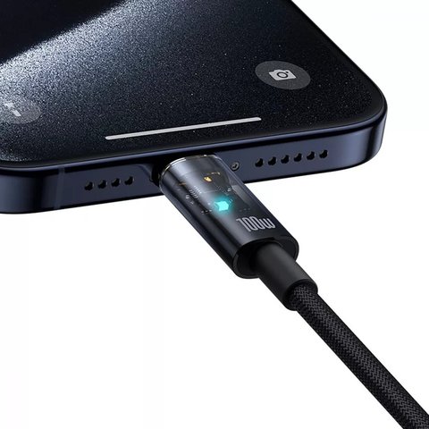 USB кабель Baseus Explorer, 2xUSB тип-C, 100 см, 100 Вт, черный, с функцией автовыключения, в нейлоновой оплетке, #P10319703111-00 Превью 2