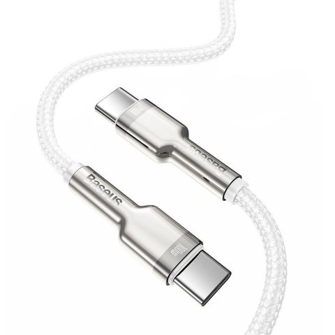 USB кабель Baseus Cafule Series Metal, 2xUSB тип-C, 200 см, 100 Вт, белый, в нейлоновой оплетке, #CATJK-D02 Превью 1